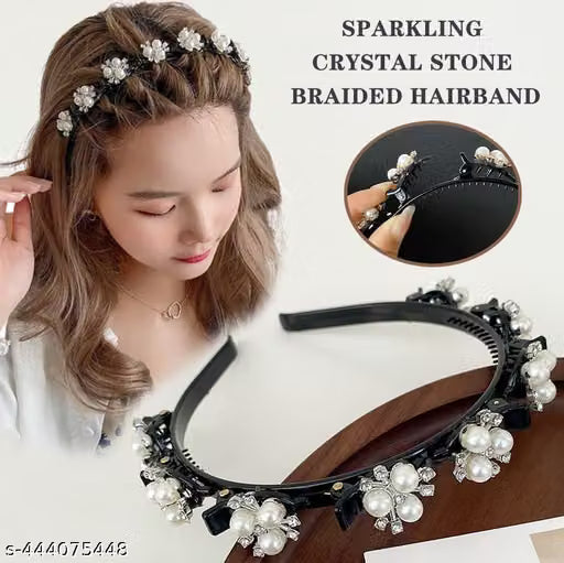 Silver Braided Twist Headband with Floral Pearl Clips