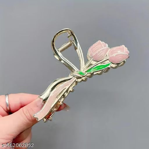 Pink Tulip Metal Hair Claw Clip