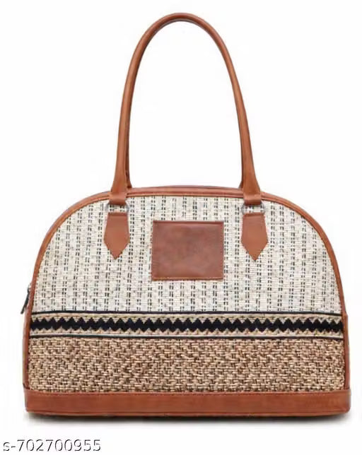 Textured Brown Jute Tote Handbag