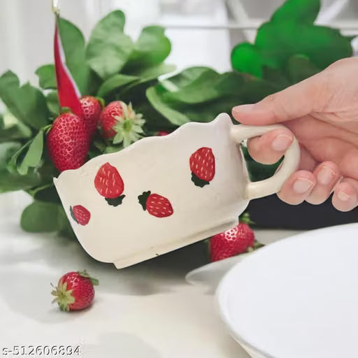 Strawberry Design Ceramic Cup with Handle