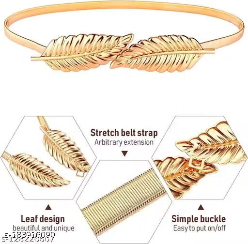 Women Gold Tone Metal Leaf Chain Waist Belt