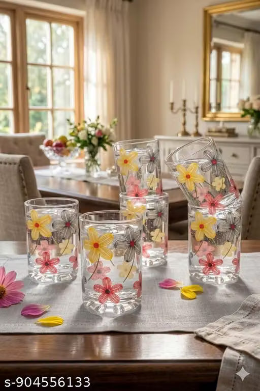 Printed Water and Juice Glass Set, 6 Pieces