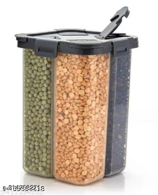 4-Section Airtight Kitchen Storage Container Set, 2000 ml