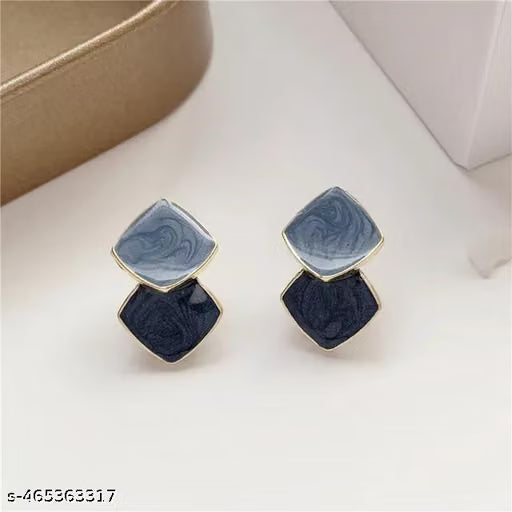Gold Tone Square Oil Drip Mini Stud Earrings