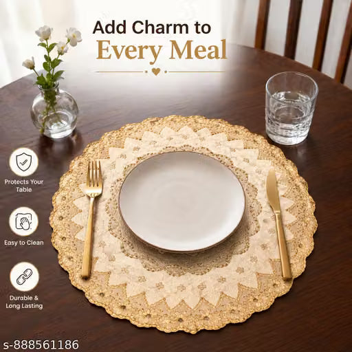 Round Lace Dining Table Mats, 14 Inch, Set of 6