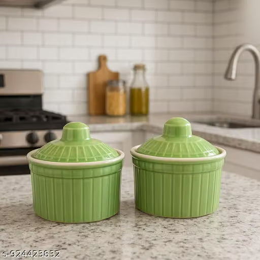 Set of 2 Ceramic Butter Pots, 300 ml Each
