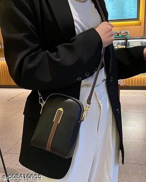 Black Solid PU Leather Women's Mini Sling Bag