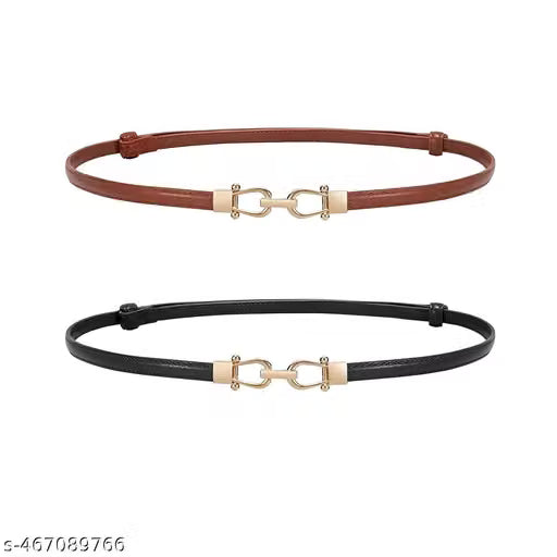 Women Black and Brown Horsebit Buckle Belt Set of Two