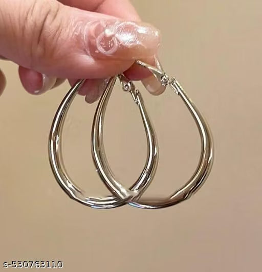 Silver Oval Medium Hoop Earrings