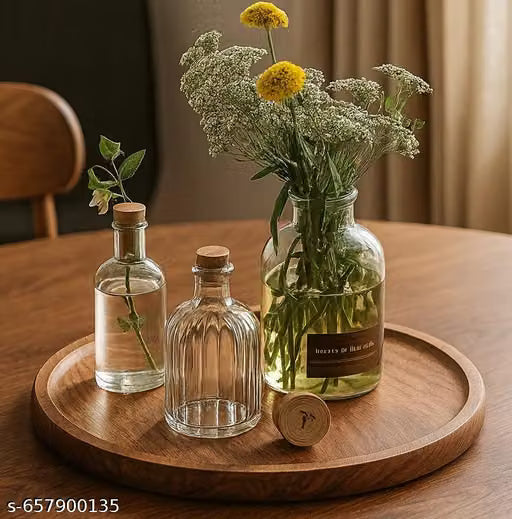 Round Decorative Serving and Storage Tray, Brown and White