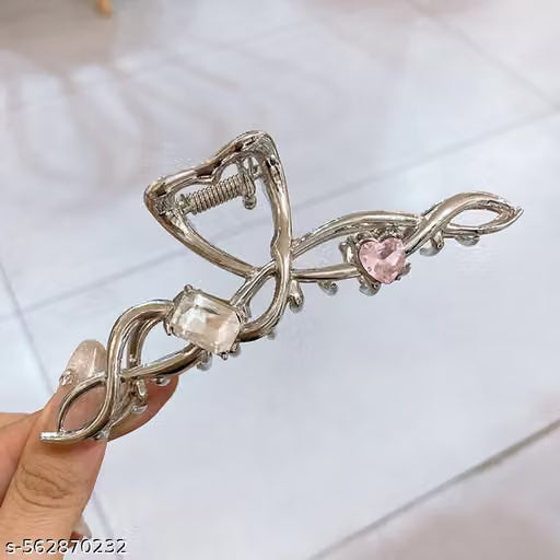 Silver Butterfly Metal Hair Claw Clip with Rhinestones