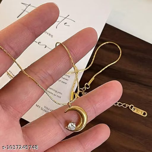 Crescent Moon Cubic Zirconia Pendant Necklace