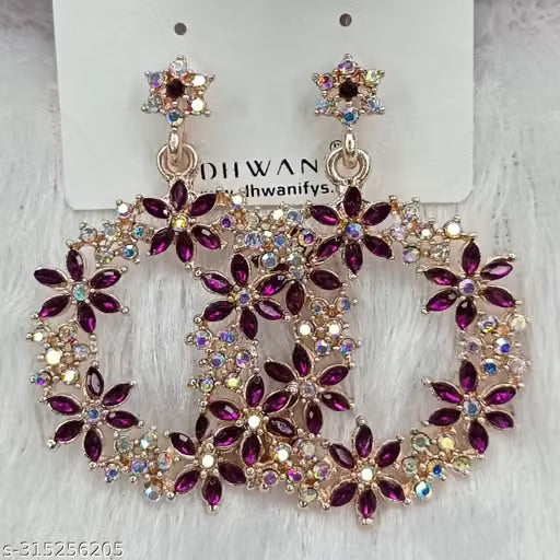 Black Floral Kundan Stone Wedding Jhumka Earrings