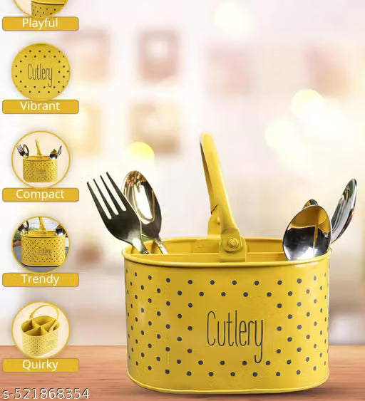 Yellow Polka Dot Kitchen Cutlery Holder Stand