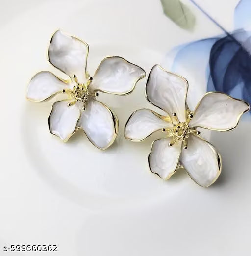 White Flower Statement Earrings