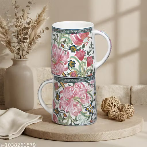 280ml Floral Ceramic Coffee Cups – Set of 2