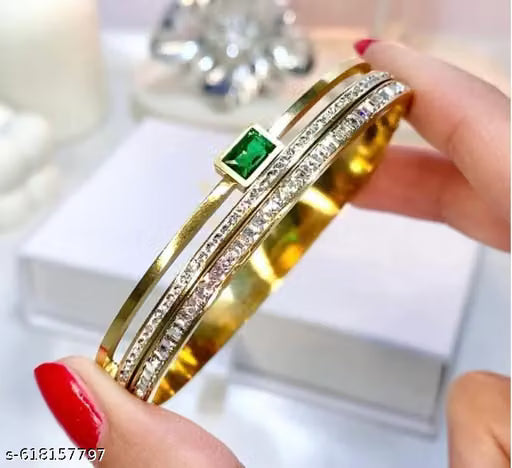 Emerald Green Stone Gold Plated Bangle Bracelet