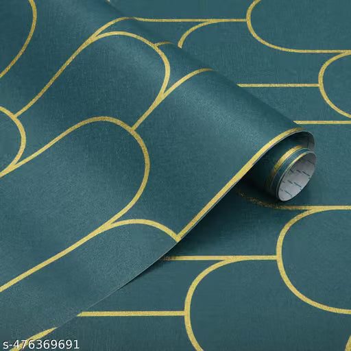 AZURE DECORS GREEN AND GOLD DECO PATTERN SELF ADHESIVE WALLPAPER 400 X 45 CM - 18 SQFT APPROX