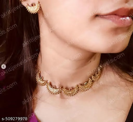Ruby Stone Gold Plated Choker and Earring Set