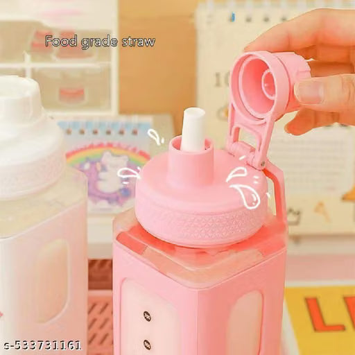 700ml Kawaii Bear Water Bottle with Straw and Stickers
