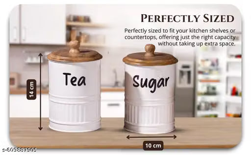 Set of 2 Metal and Wood Airtight Tea and Sugar Jars