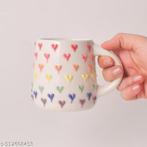 Rainbow Heart Embossed Ceramic Coffee Mug