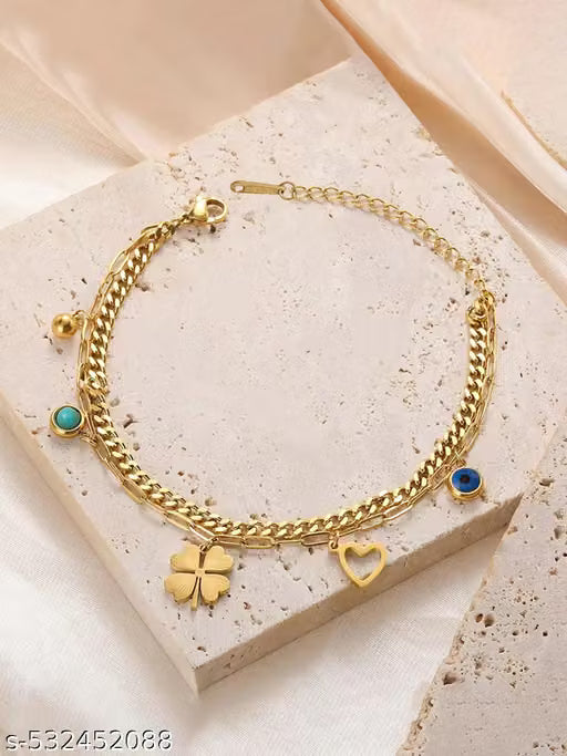 Gold Plated Artificial Stone Charm Bracelet