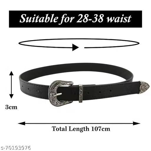 Women Black Retro Pin Buckle Leather Belt