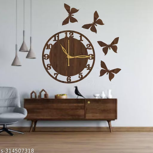 Butterfly Accent Wooden Wall Clock