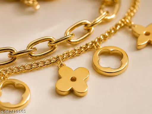 Double Layer Gold Flower Charm Chain Bracelet