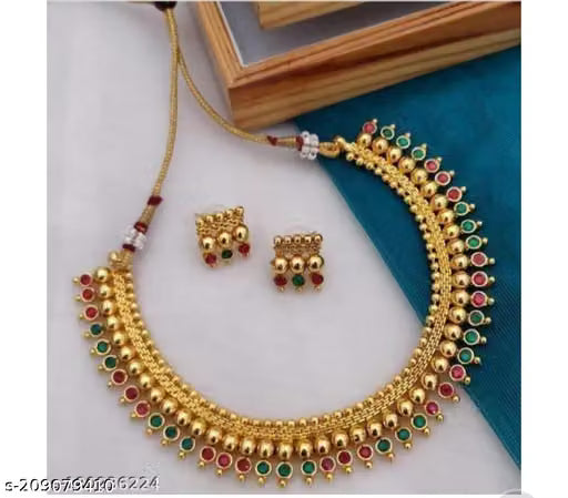 Gold Plated Ruby Pearl Choker Necklace Set