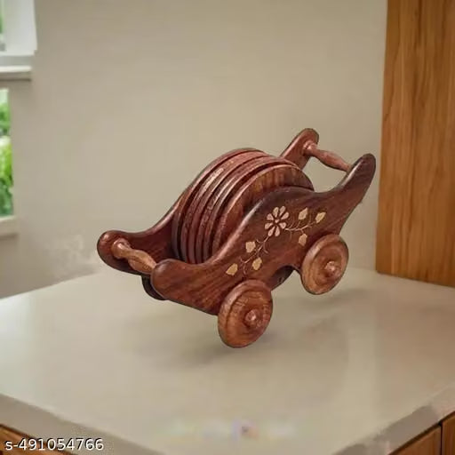 Antique-Style Wooden Tea and Coffee Coasters, Set of 6