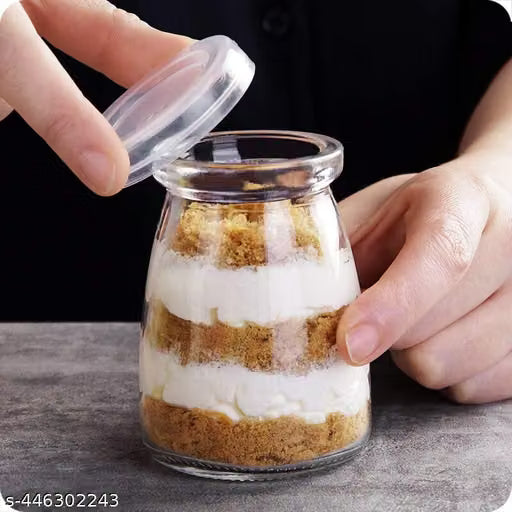 Set of 6 Glass Yogurt and Pudding Jars with Lids, 150 ml