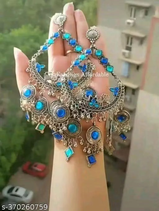 Blue Afghan Tribal Oxidised Jhumka Earrings
