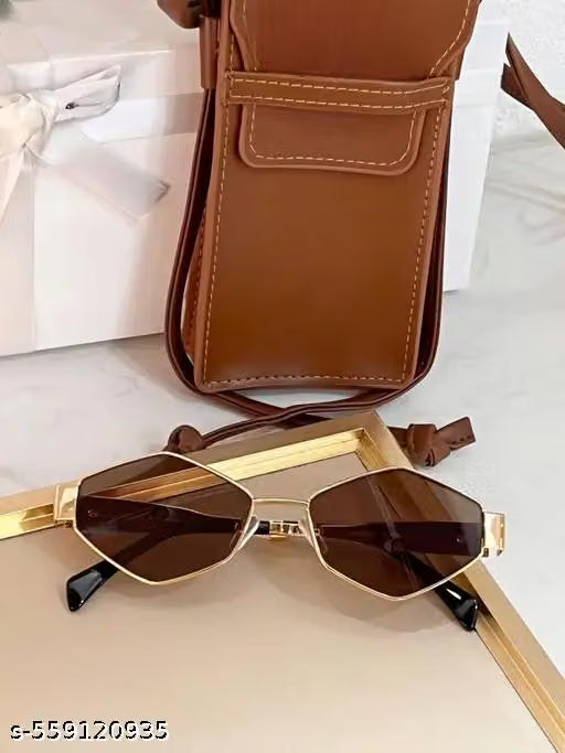 Gold Rectangular Retro Metal Sunglasses