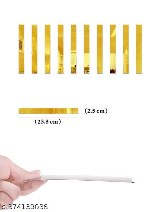 30 Pcs Mirror Wall Stickers Striped Design Mirror Art Tile Decal Decoration DIY Self Adhesive Wall Line Border Acrylic Mirror for Home Living Room Bedroom Décor - (Golden)
