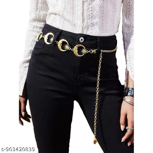 Women Gold Moon and Star Waist Chain Belt