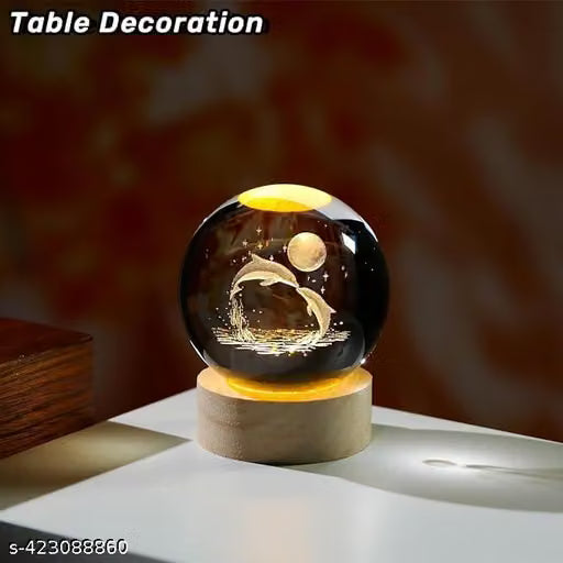 LED Crystal Dolphin Ball with Wooden Base