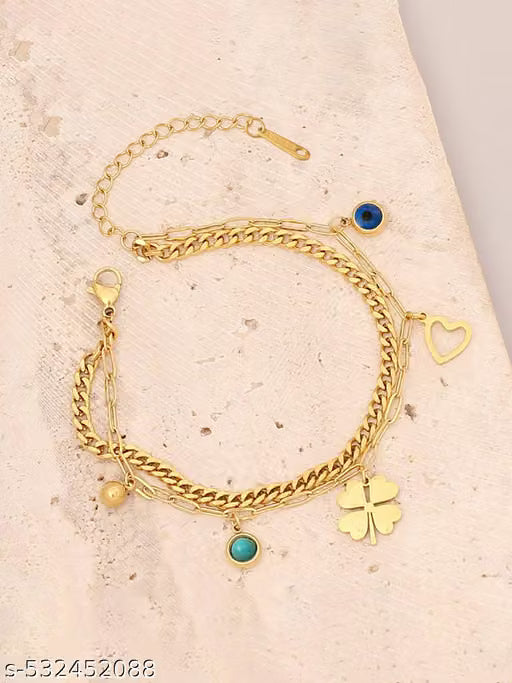 Gold Plated Artificial Stone Charm Bracelet