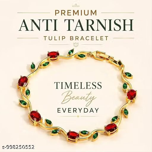 Red and Green Tulip Flower Link Bracelet