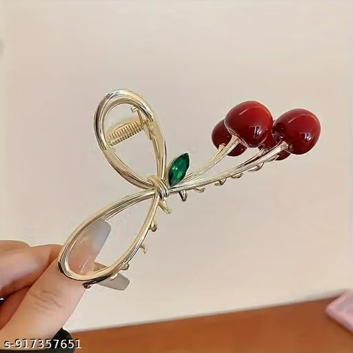 Red Cherry Design Metal Hair Claw Clip