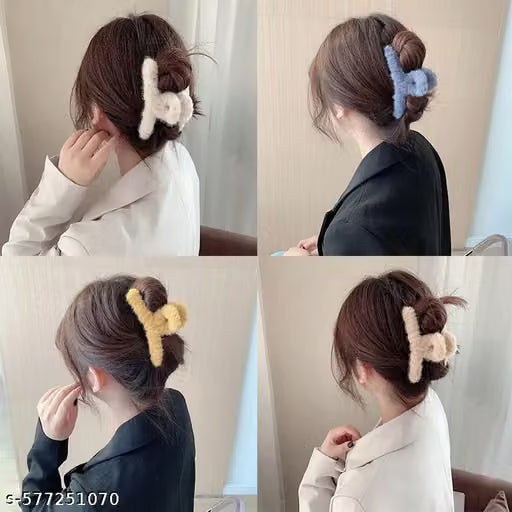 Soft Fur Finish Hair Claw Clip Set of Six
