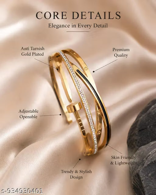 Gold Crystal Adjustable Kada Cuff Bracelet