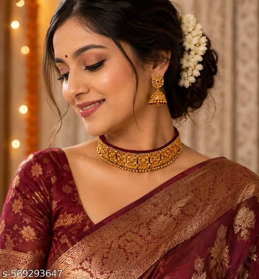 Maroon Velvet Pahadi Galoband Choker Necklace