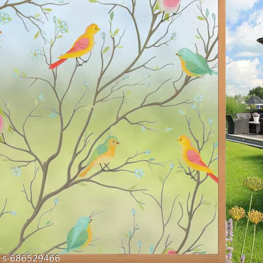 Window Films for Glass Privacy Frosted Window Glass Film Self Adhesive Decorative Window Sticker Home Office Glass Stickers for Doors/Bathroom/Living Room Color Birds 12X60INCH (AREA COVER 5SQFT)