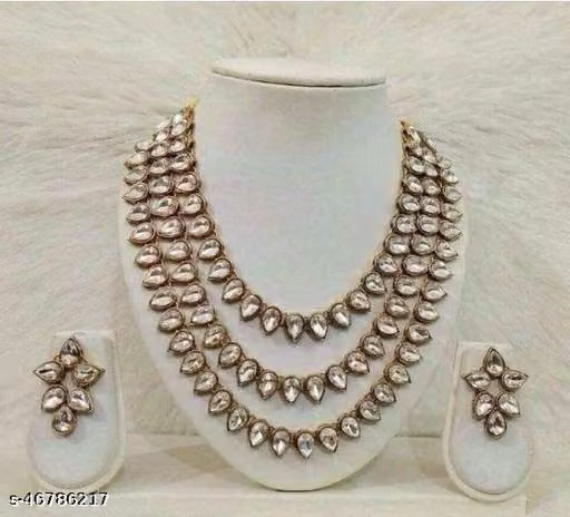Three Layer Gold Tone Stone Necklace Set