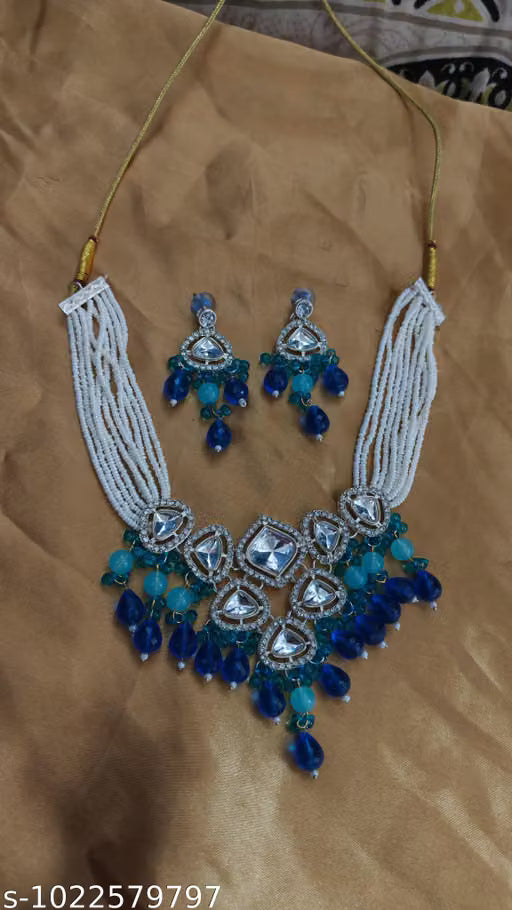Oxidised Silver Kundan Necklace and Earring Set