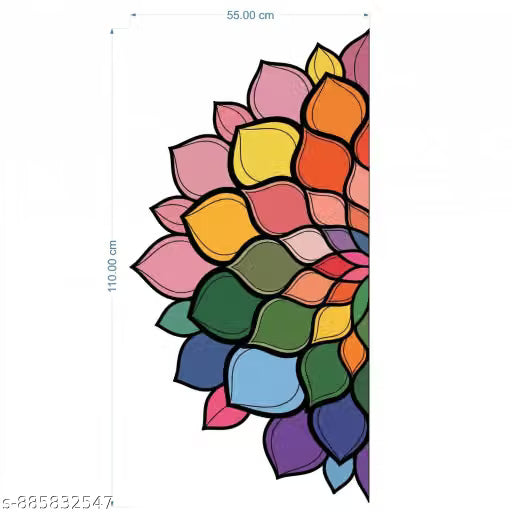 Colourful Mandala Flower Wall Decal Sticker, Multicolour, Boho Floral Design, 55 x 110 cm Self Adhesive Sticker (Pack of 1)