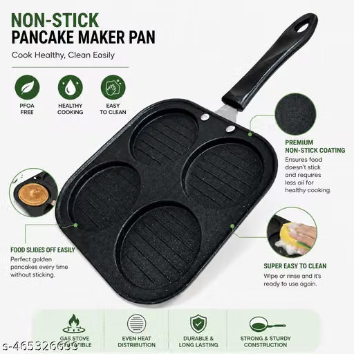 4-Cavity Non-Stick Pancake Pan with Brush and Scraper