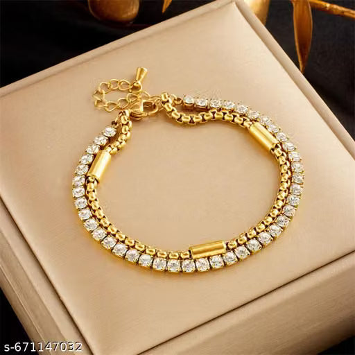 Double Layer Gold Cubic Zirconia Tennis Bracelet